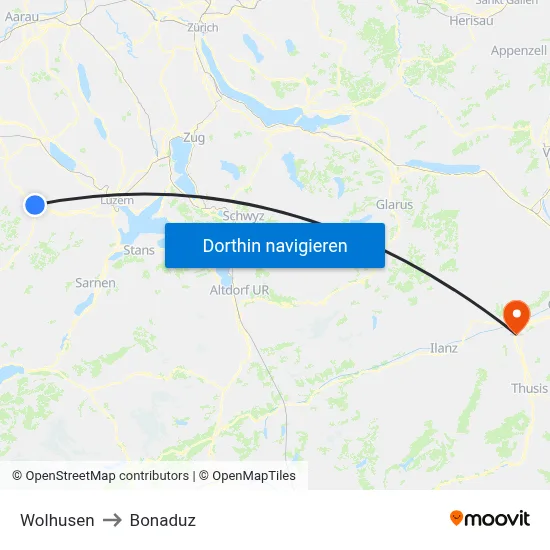 Wolhusen to Bonaduz map