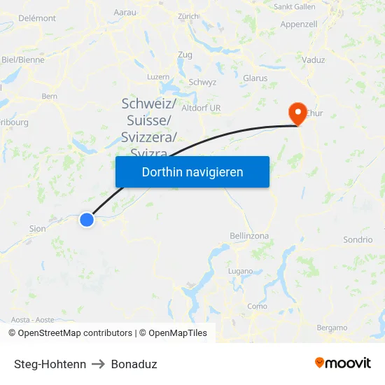 Steg-Hohtenn to Bonaduz map