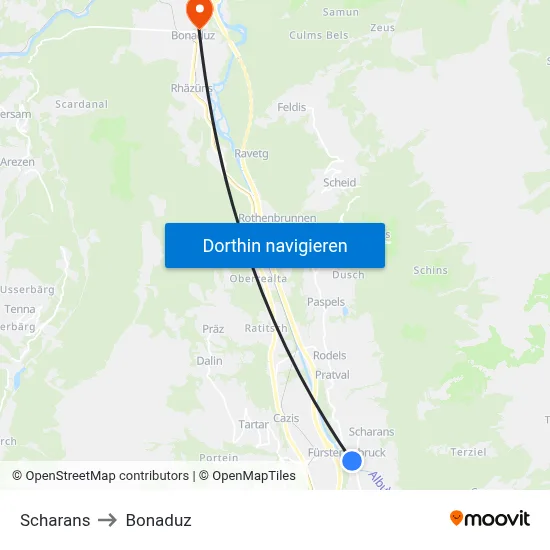 Scharans to Bonaduz map