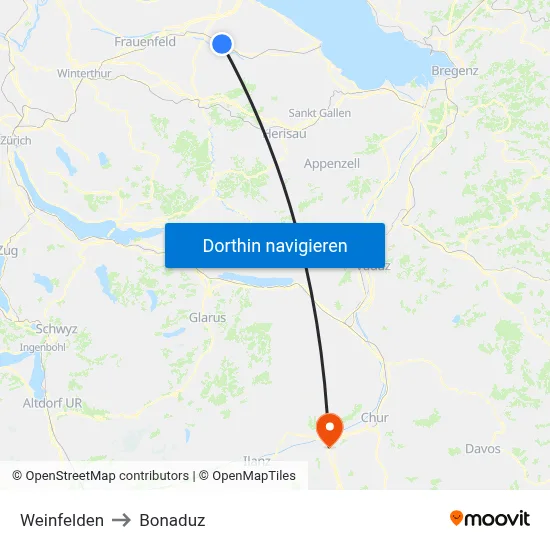 Weinfelden to Bonaduz map