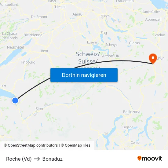 Roche (Vd) to Bonaduz map