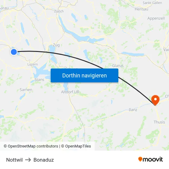 Nottwil to Bonaduz map