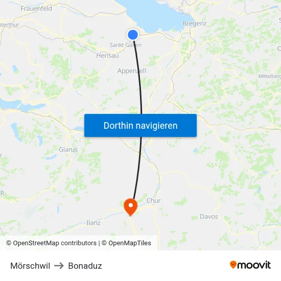 Mörschwil to Bonaduz map