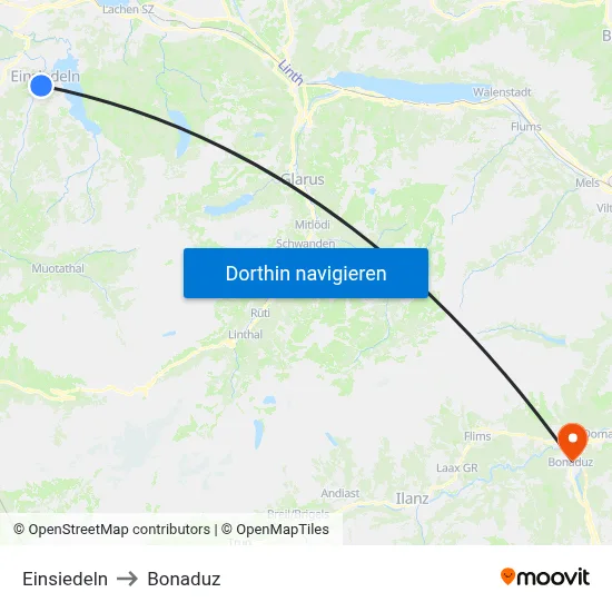 Einsiedeln to Bonaduz map