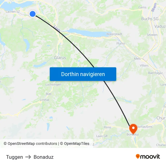 Tuggen to Bonaduz map