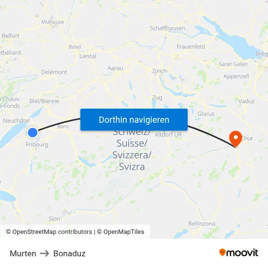 Murten to Bonaduz map