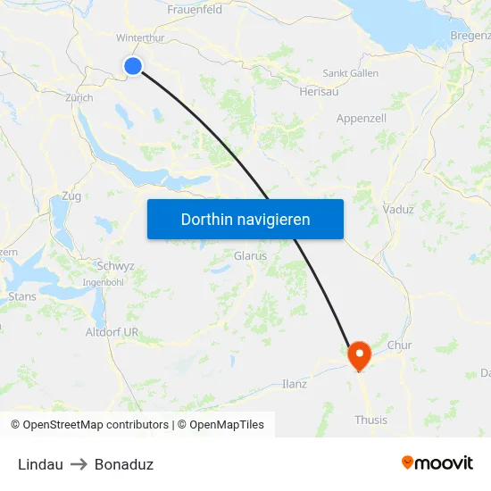 Lindau to Bonaduz map