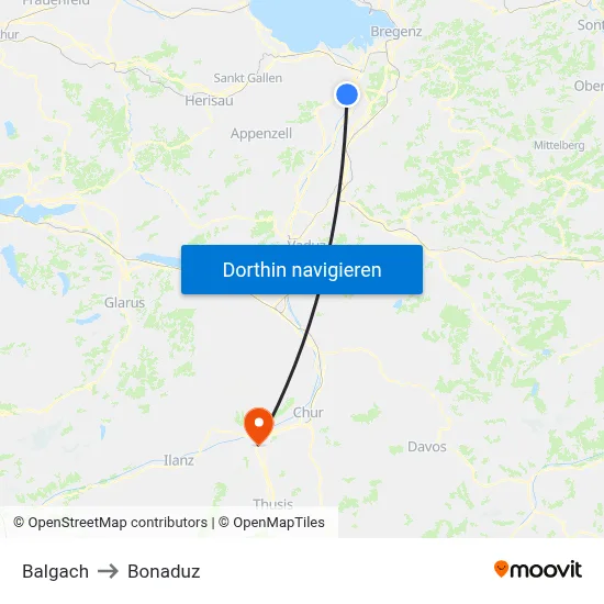 Balgach to Bonaduz map