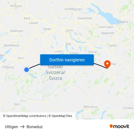 Uttigen to Bonaduz map