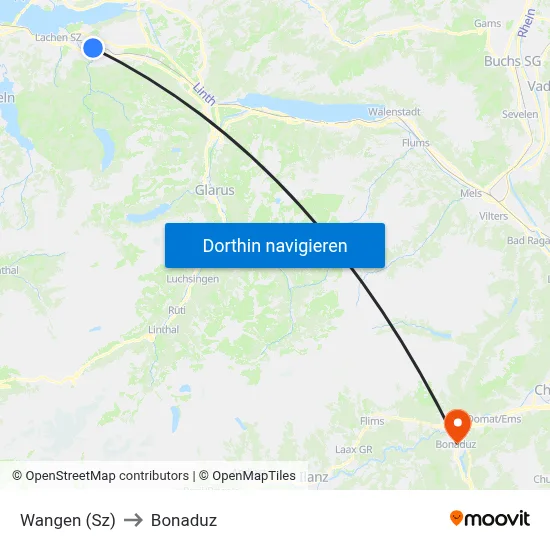 Wangen (Sz) to Bonaduz map