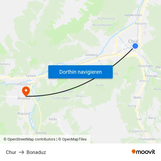Chur to Bonaduz map