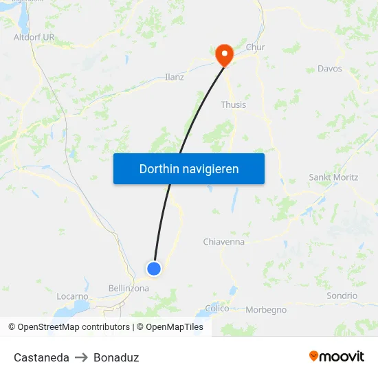 Castaneda to Bonaduz map