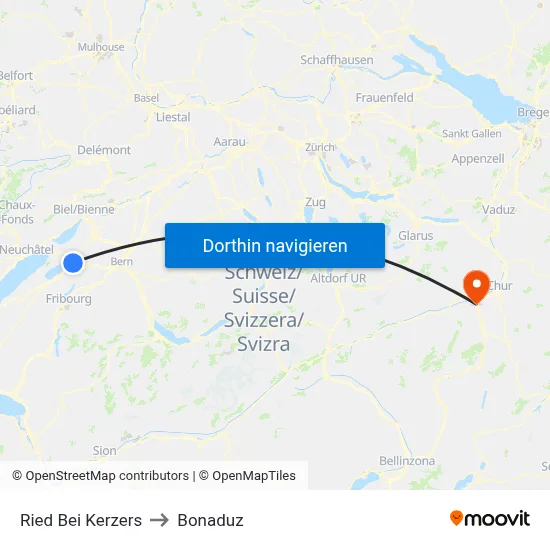 Ried Bei Kerzers to Bonaduz map
