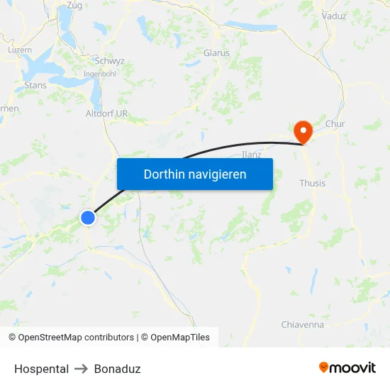 Hospental to Bonaduz map