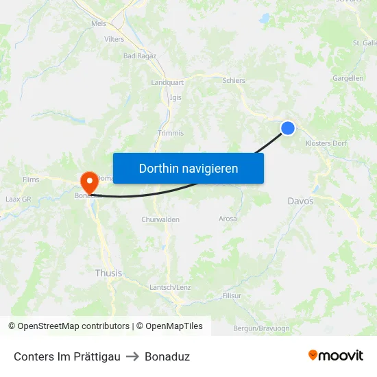 Conters Im Prättigau to Bonaduz map