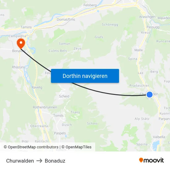 Churwalden to Bonaduz map