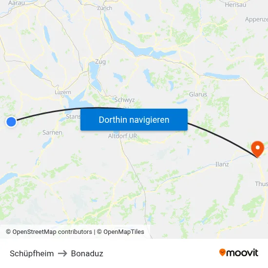 Schüpfheim to Bonaduz map