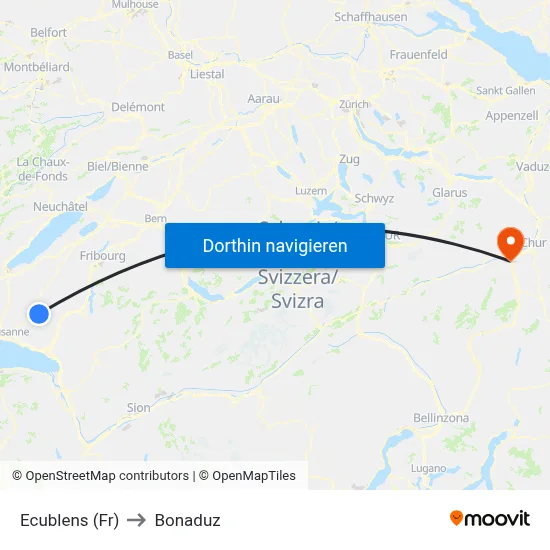 Ecublens (Fr) to Bonaduz map