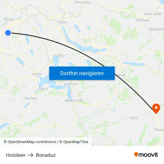 Holziken to Bonaduz map