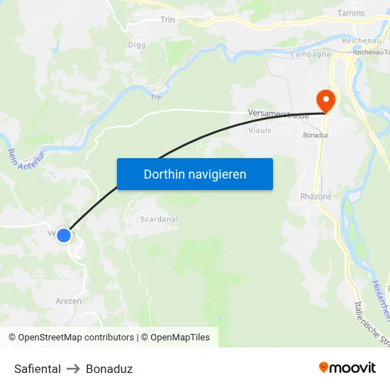 Safiental to Bonaduz map
