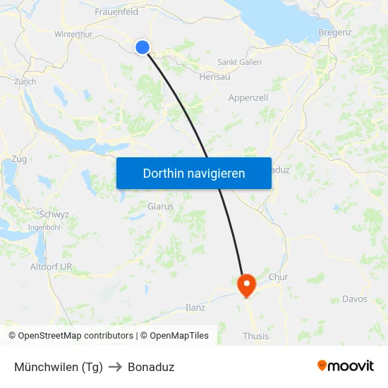 Münchwilen (Tg) to Bonaduz map
