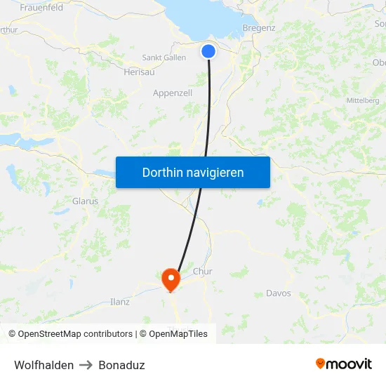 Wolfhalden to Bonaduz map