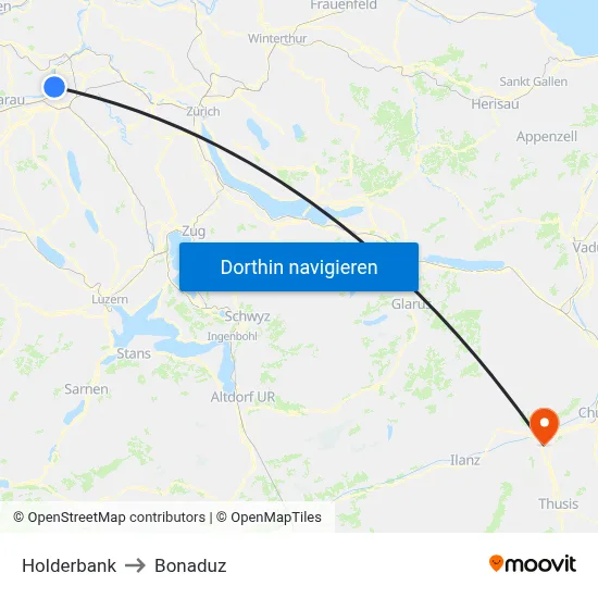 Holderbank to Bonaduz map