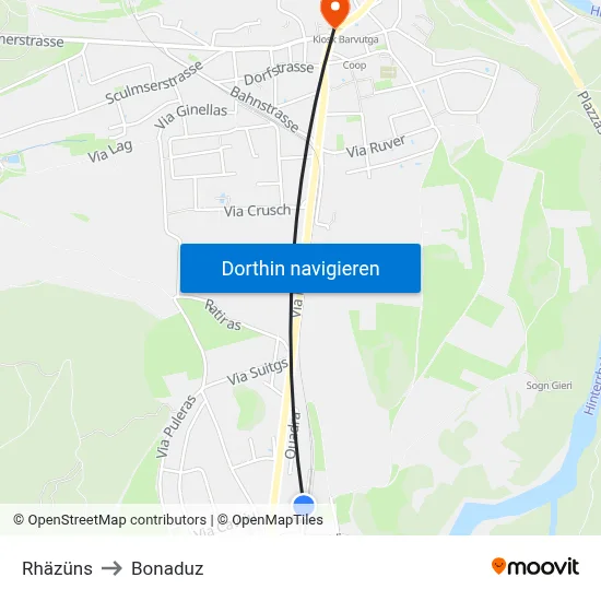 Rhäzüns to Bonaduz map