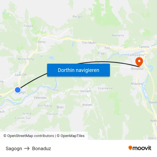 Sagogn to Bonaduz map