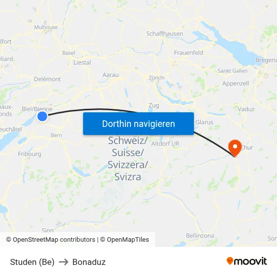 Studen (Be) to Bonaduz map