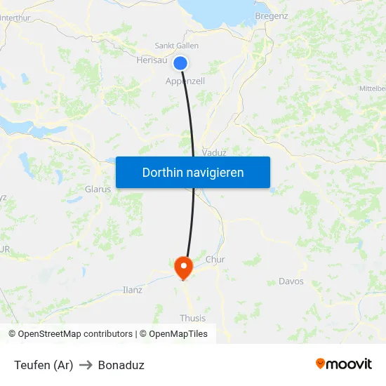 Teufen (Ar) to Bonaduz map