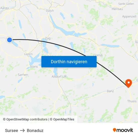 Sursee to Bonaduz map