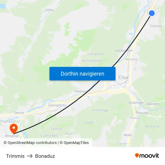 Trimmis to Bonaduz map