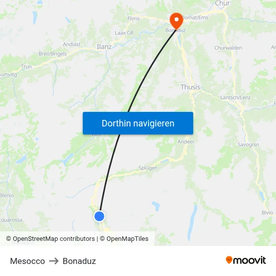 Mesocco to Bonaduz map