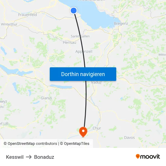 Kesswil to Bonaduz map