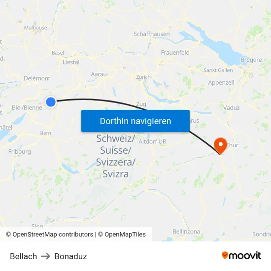Bellach to Bonaduz map