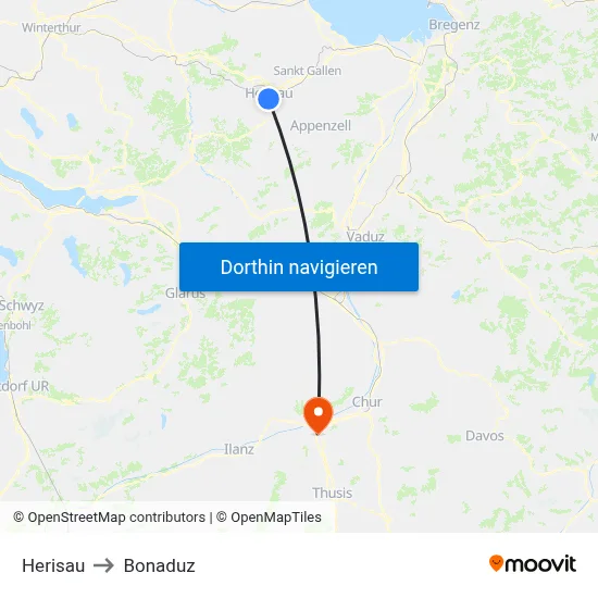 Herisau to Bonaduz map