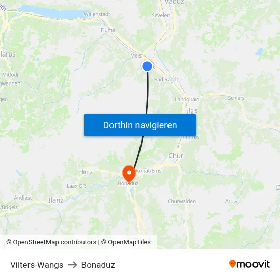Vilters-Wangs to Bonaduz map