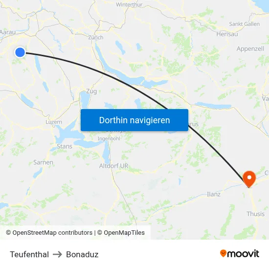 Teufenthal to Bonaduz map