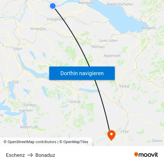 Eschenz to Bonaduz map