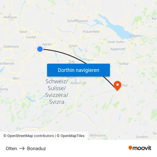 Olten to Bonaduz map