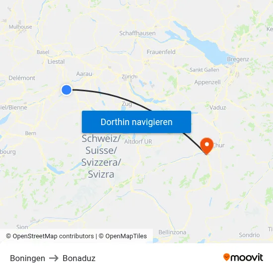 Boningen to Bonaduz map