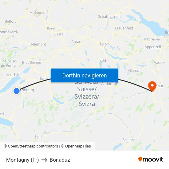 Montagny (Fr) to Bonaduz map