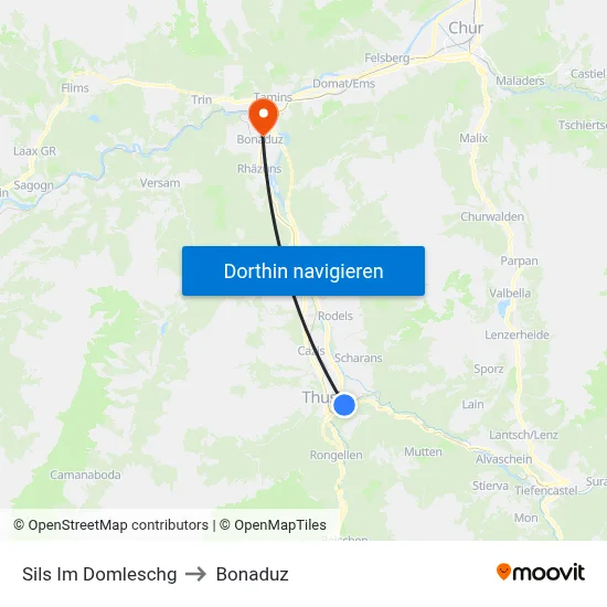 Sils Im Domleschg to Bonaduz map