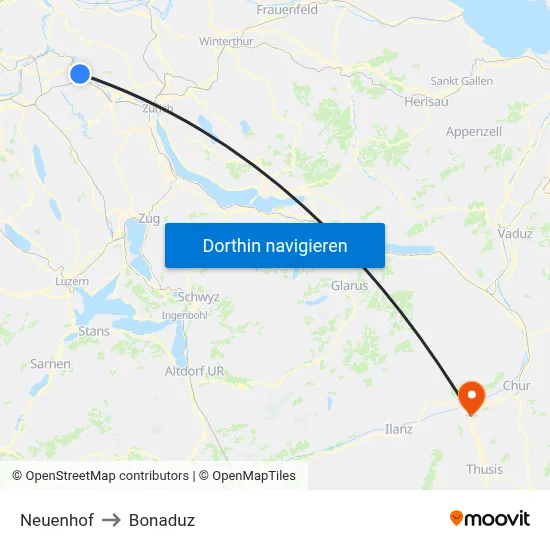 Neuenhof to Bonaduz map