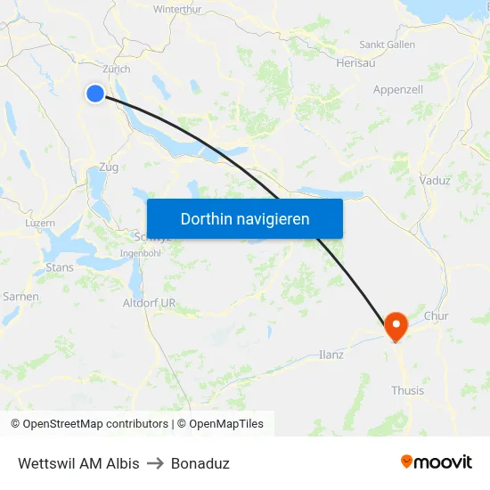 Wettswil AM Albis to Bonaduz map