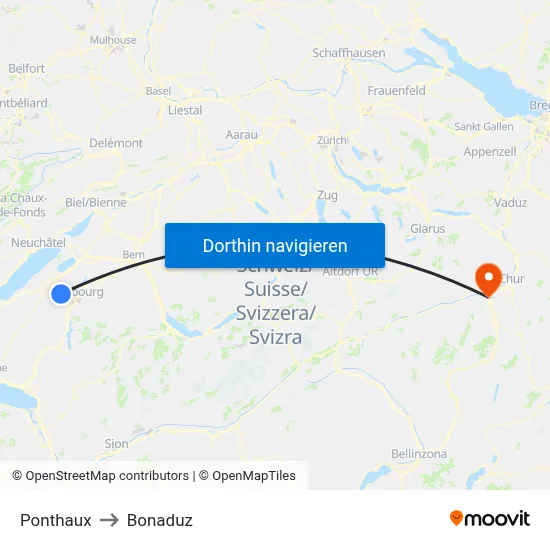 Ponthaux to Bonaduz map