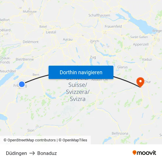 Düdingen to Bonaduz map