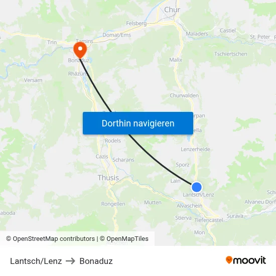Lantsch/Lenz to Bonaduz map