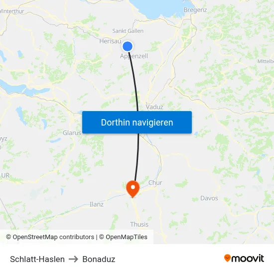 Schlatt-Haslen to Bonaduz map